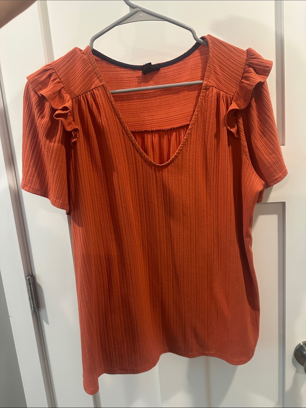 W5 Rust Orange Short Sleeve Ruffle Shoulder Top